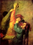 Three peasants brawling in a tavern interior, circa 1630-40, Gemaldegalerie Alte Meister
